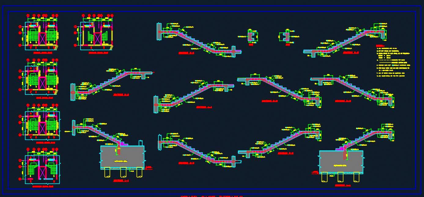 Structural RCC Staircase Plan CAD- Waist Slab & Reinforcement